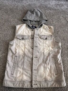 American Rag Gray Sleeveless Hooded Denim Vest